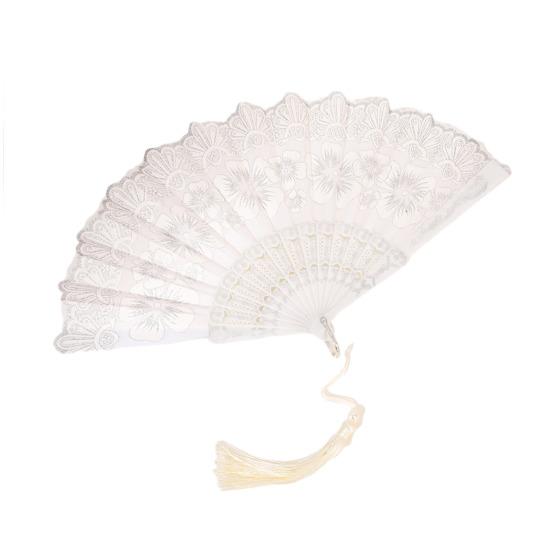 

Chinese Style Flower Folding Fan with Faux Pearl Tassel Portable Plastic Ribs Hand Fan Women Dance Performance Props Party Favors