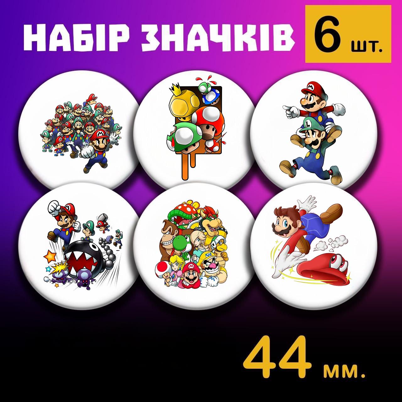 

Super Mario Pin Badges Super Mario Pin 44mm Set 6pcs 44 різнокольоровий