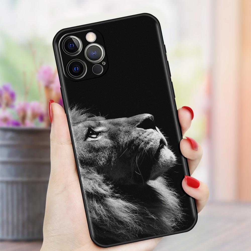 Case For Apple iPhone 13 11 Pro Max 12 Mini XR 7 8 Plus SE 2020 X XS 6 6S 5 5S Black Soft Silicone Cover Big Cat Animal Lion Sac