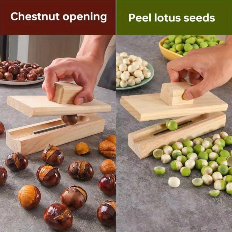 1pc Chestnut Can Opener, Solid Wood Peeler, Raw Chestnut, Lotus Seed Machine, Household Cross Shaped Chestnut Opener Tool
