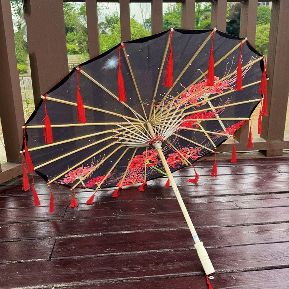 70cm Classical Oil Paper Umbrella Chinese Style Tassel Umbrella Silk Fabric Tassel Umbrella  Girls