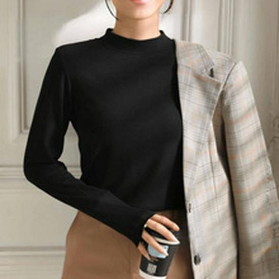 Women's Slimming Half High Neck Long Sleeve Base Layer T-shirt for Autumn/Winter 2025