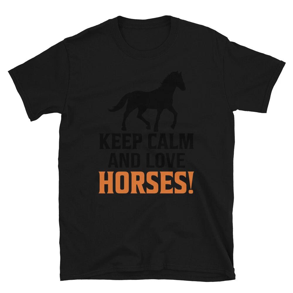 Keep Calm & Love Horses Horse Horseback Equestrian T-Shirt L