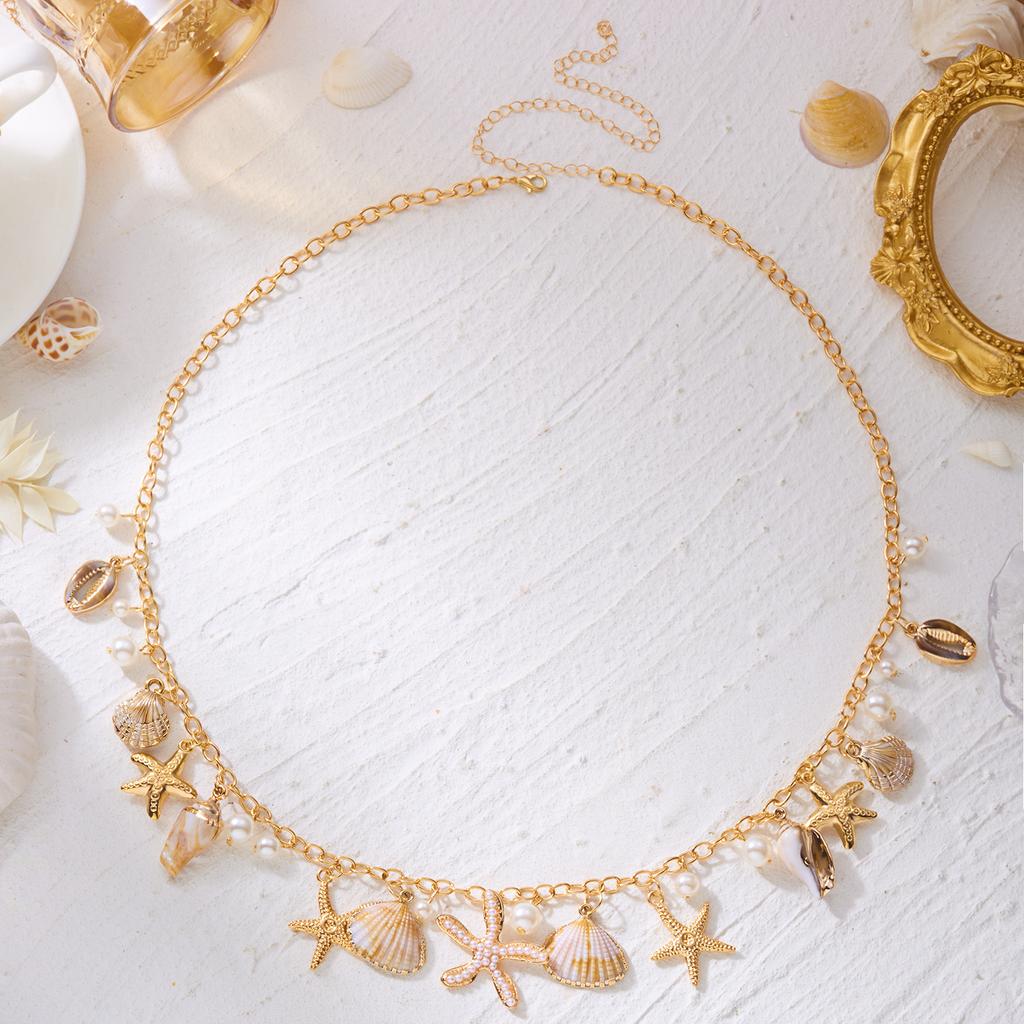 Imitation Perle Seestern Muschel Muschel Taille Kette Strandurlaub Stil Accessoire Modetrend Fransen Anhänger Körper Kette