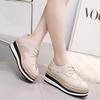 Spring 2024 Tied Round-headed Thick-soled Muffins with Raised Slopes, Women Casual British Style Small Leather Shoes. HZB