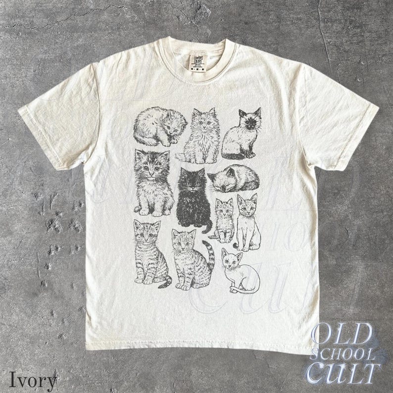 

90s Retro Tattoo Style Cat TShirt Vintage Comfort Colors® Y2K Kitten TShirt Cat Lover Gift Cute Cat TShirt NatureThemed 4XL