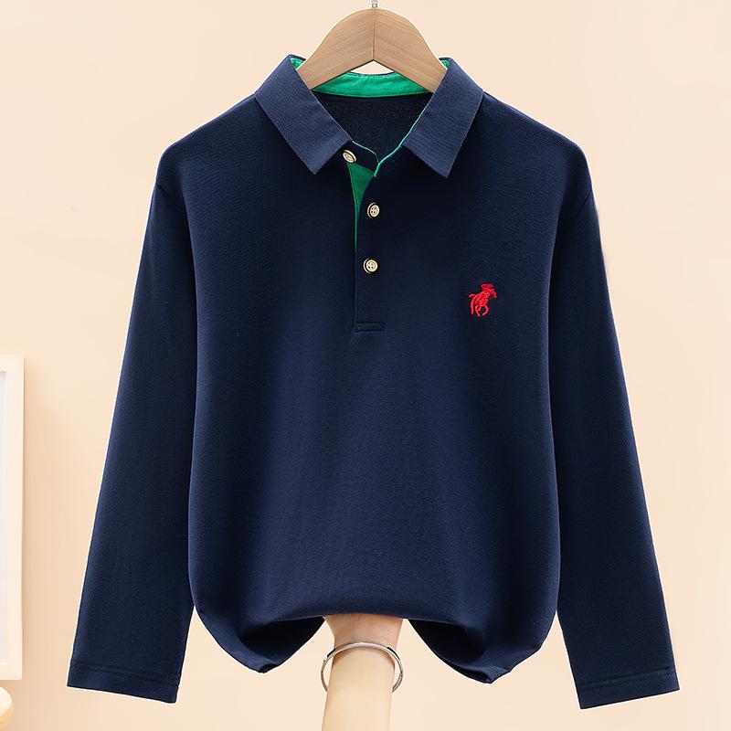 Boys' Autumn Long-Sleeve Cotton Polo Shirt with Turn-Down Collar