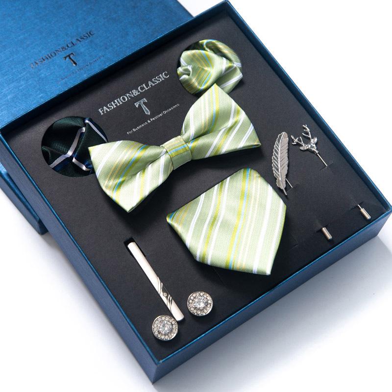 Men's 8-Piece Formal Accessory Set: Bow Tie, Corsage, Brooch, Cufflinks for Weddings.