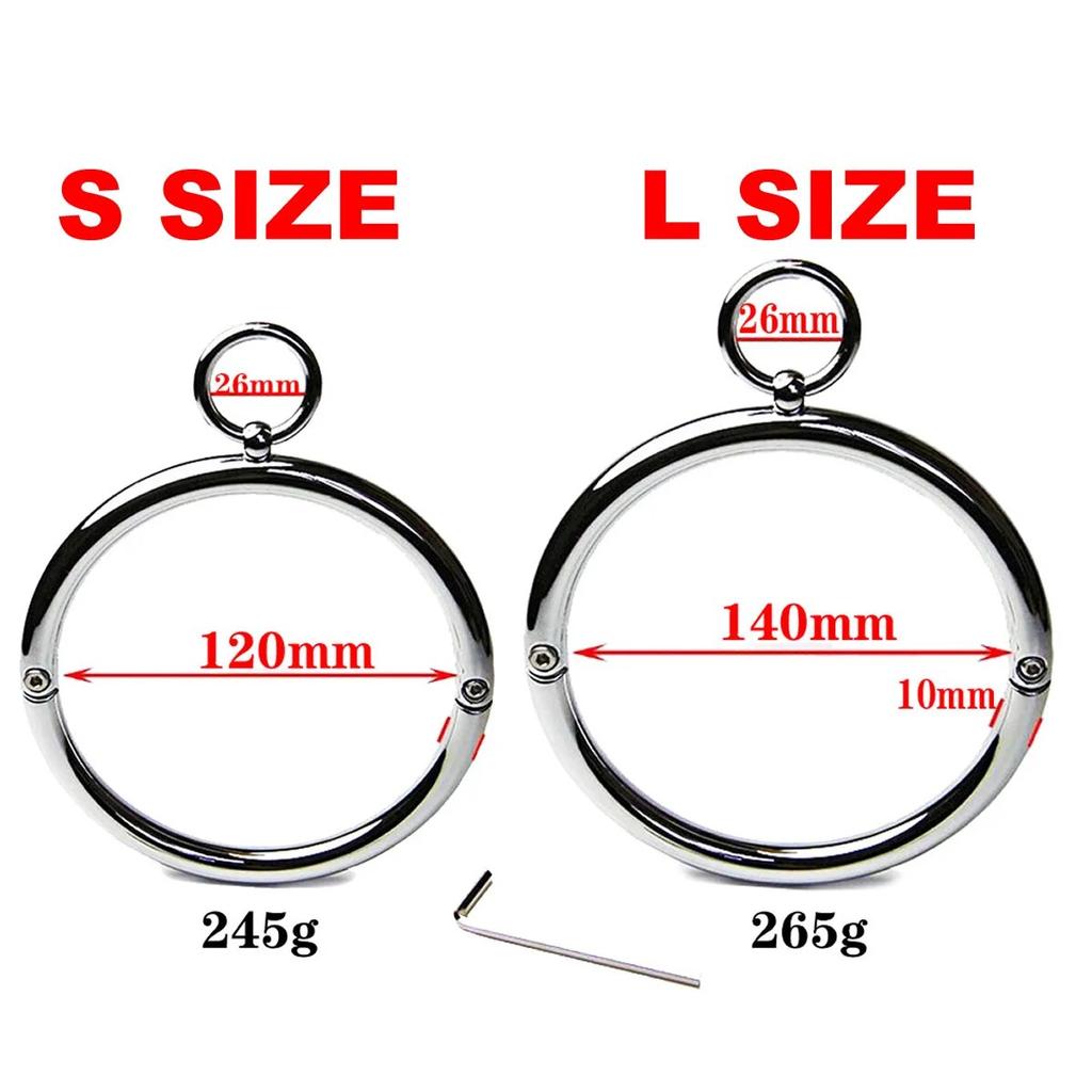 Metall Mann Kvinner Låsbar Slave Halskrage Sekskantnøkkel Begrensning Bondage Låsing Choker O-ringer Kjedeleder BDSM Par BDSM