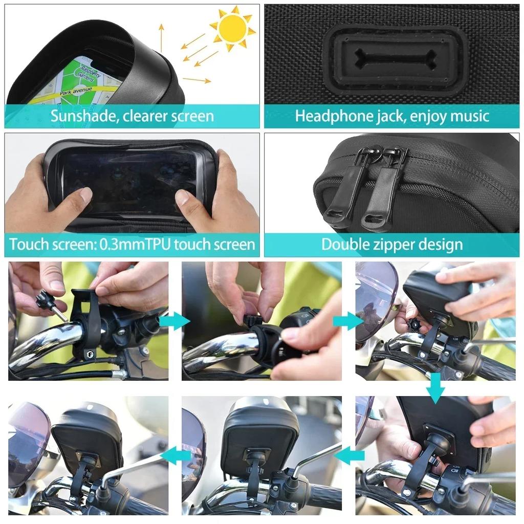 Waterproof Bicycle Motorcycle Phone Holder Bike Phone Touch Screen Bag 6.4inch Bicycle Handlebar Holder for iPhone 12Pro Samsung