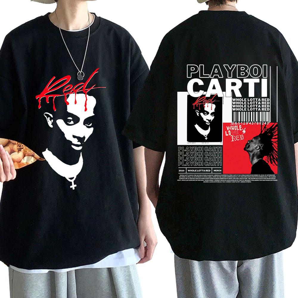 Playboi Carti Red Tour T‑Shirt Graphic Print Unisex Crew Neck Short Sleeve Hip Hop Rapper Tee Casual Streetwear Summer Daily Top for Men Women