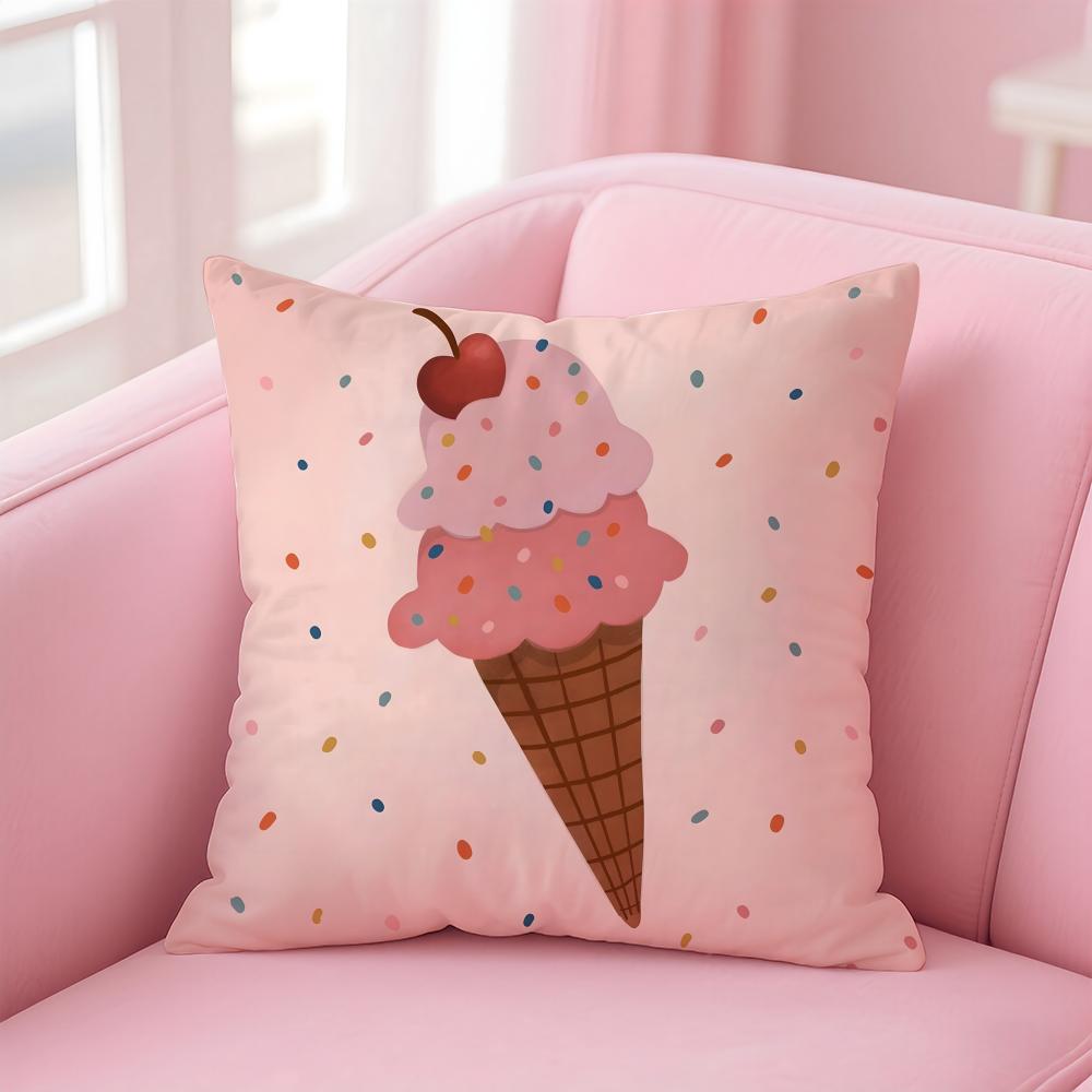 Cute Delicious Sweet Ice Cream Cushion Cover Pillow Case Soft Friendly Fabric  Concealed Zipper