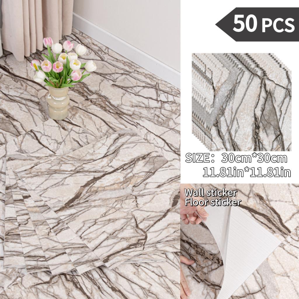 NINETAI Peel And Stick Floor Tile, 50pcs Vinyl Plank Wood Grain Look 11.81in*11.81in/48 Sq.Ft, Kitchen Mats For Floor