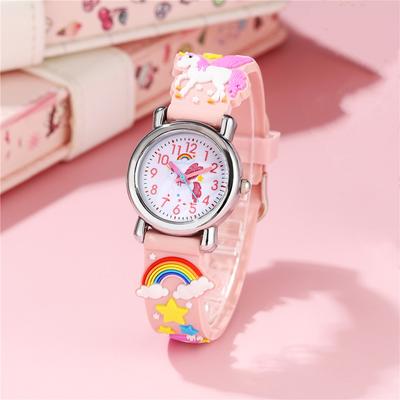 1PC Bonito Candy Color Silicone Strap Unicórnio Padrão Quartzo Relógio de Desenho Animado Infantil