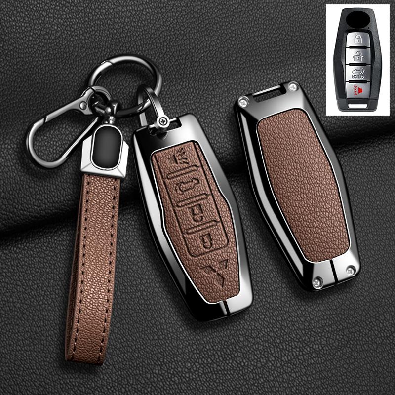 Car Control Remote Key Case Cover For Mitsubishi Outlander 2022 - 2024 2 3 4 Buttons Zinc Alloy Leather Keychain Accessories