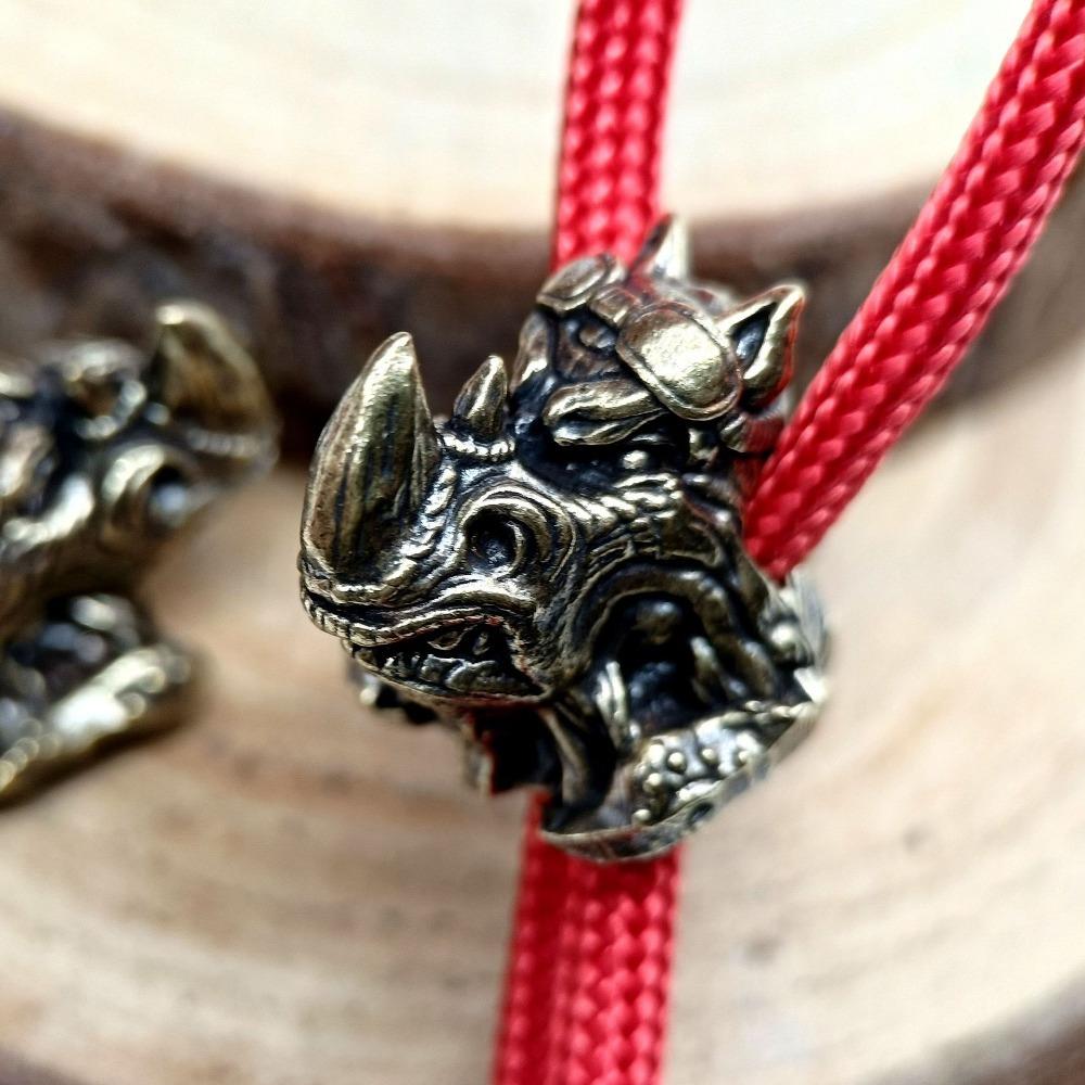 Rhinoceros Head Brass Knife Beads EDC DIY Woven Bracelets Lanyard Key Chain Pendants Accessories Outdoor Tool Hangings Charms