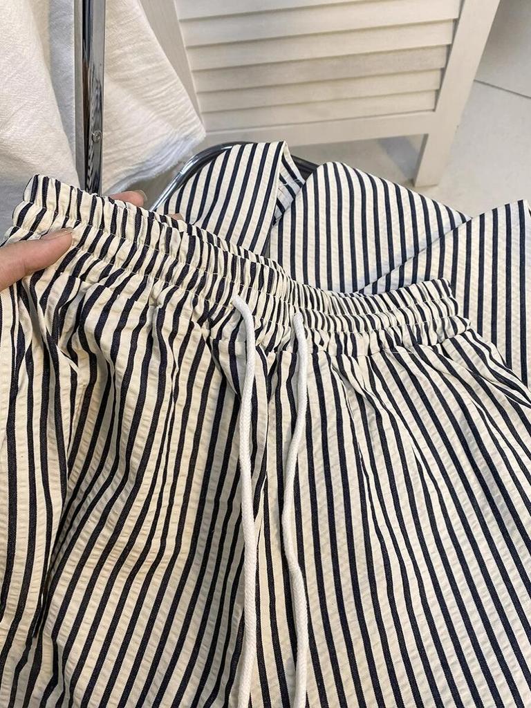 Women's Petite Retro Striped Wide-Leg Pants - Summer Casual Slimming Straight-Leg Style