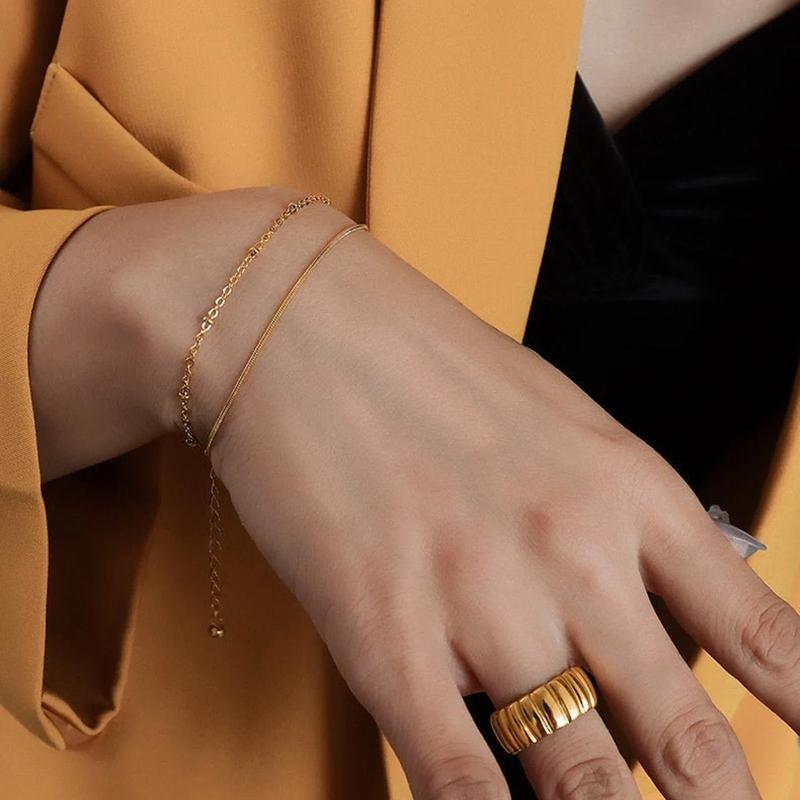 CARLIDANA Friendship 18K Gold Plated Stainless Steel Jewelry Gold Skinny Chain Bracelet Double Layer Bracelets Birthday Gift