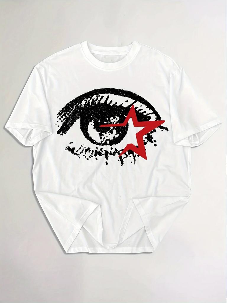 Unisex 100% Baumwolle Y2K T-Shirt Grunge Auge Roter Stern Muster Weiß Avantgarde Punk Street Style Vielseitiges Sommer Top
