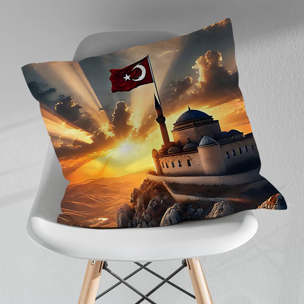 Cool Art Turkish Flag Throw Pillow Case Living Room Sofa Cushion Cover For Home Bedroom Decoration Protector
