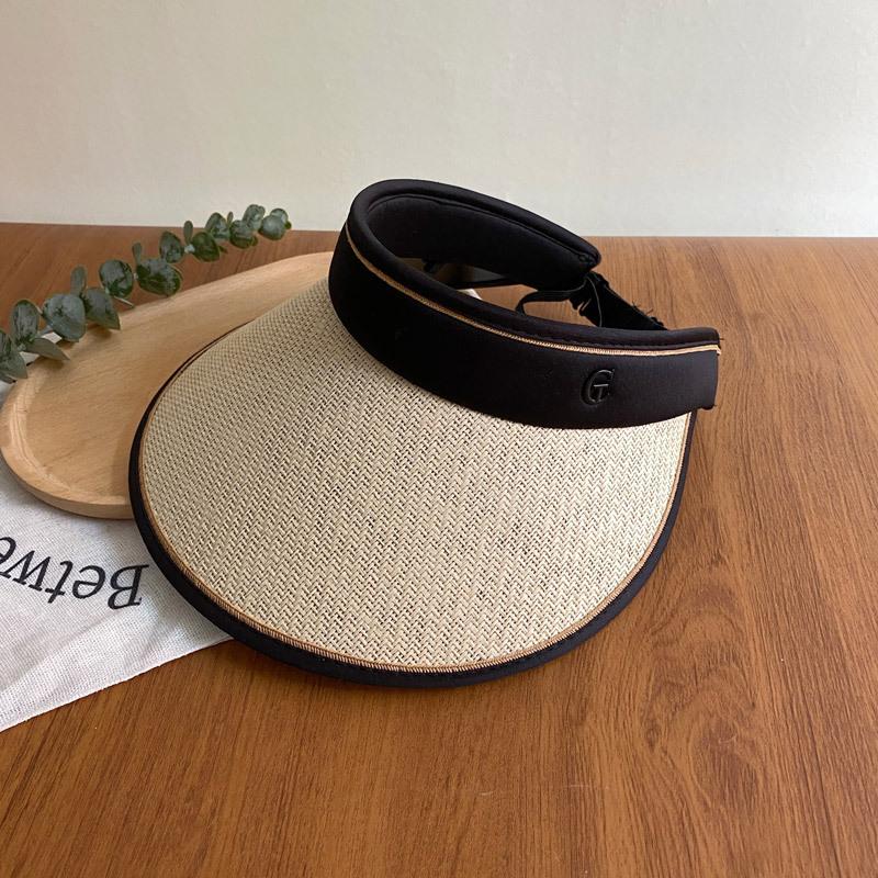 Summer Straw Hat for Women Foldable Empty Top Sun Hat Outdoor Beach Running Bicycle Wide Brim Female Sunscreen Visor Casual Cap