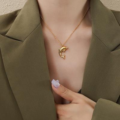 Accessories Niche Design Dolphin Pendant Necklace Clavicle Chain Women'S Titanium Steel Plated 18K Gold Color P106