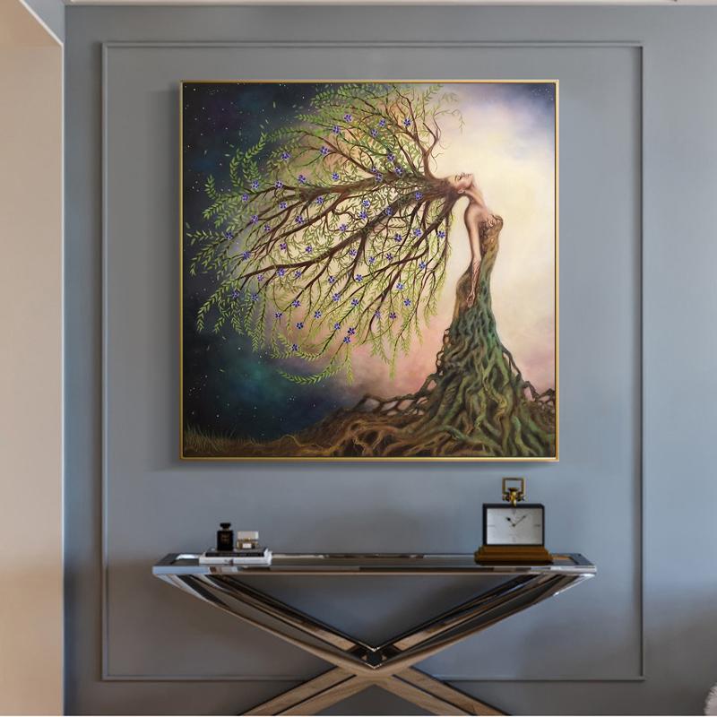 Abstract Girl Tree Hair Posters Canvas Painting Wall Art Pictures For Living Room Home Decoration Modern Prints