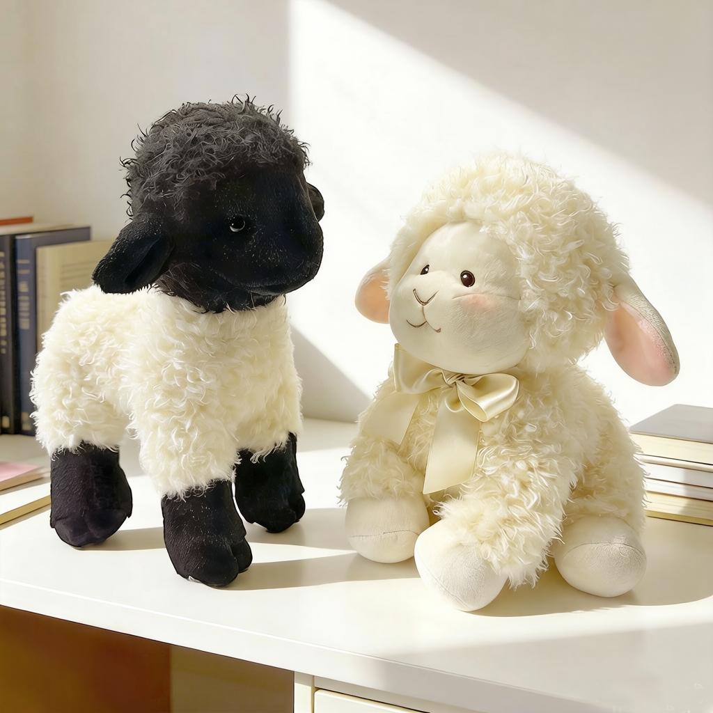 Bambola Pecora Kawaii Peluche in Piedi Seduta Pecora Faccia Nera Animale Cartone Animato Compagno Rassicurante Regalo