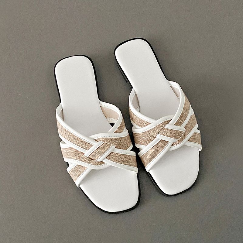 Flat-bottomed retro one-word slippers women's shoes new summer casual woven sandals beach sandals