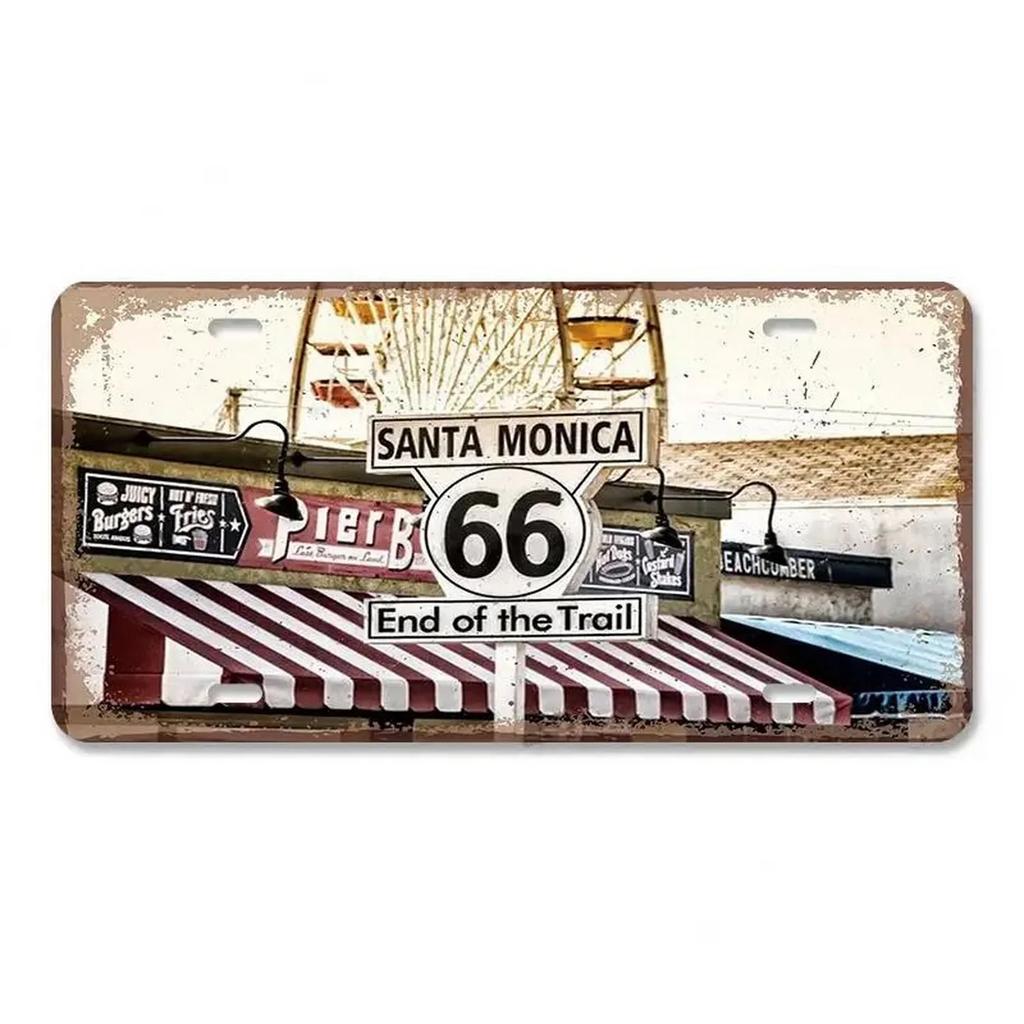 Route 66 License Plate for Wall Art Decoration Metal Tin Signs Vintage Tags Metal Automotive Signs For Cafe Bar Club Garage Pubs