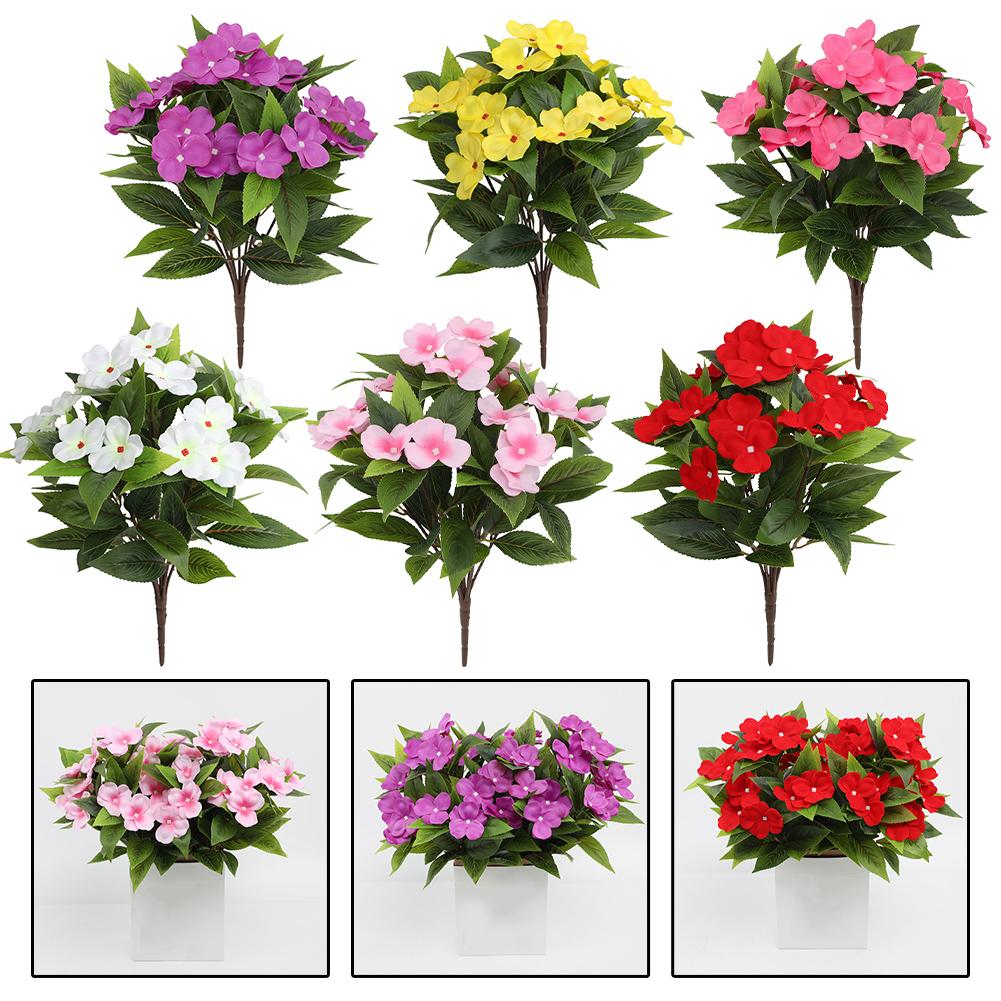 4 Pcs Lifelike Faux Impatiens Flowers for Outdoor Use Perfect Weather Resistant Decor for Your Home and Garden