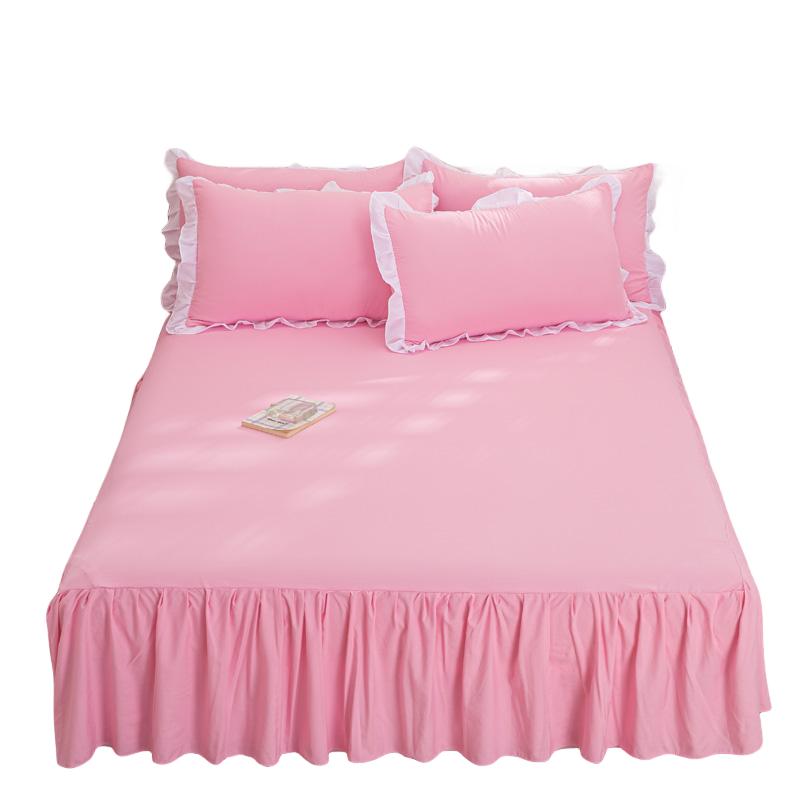 1PC Bedding Bed Skirt With 2pcs Pillowcases Wedding Bedspread Bed Sheet Mattress Cover Full Twin Queen King Size Bedsheets