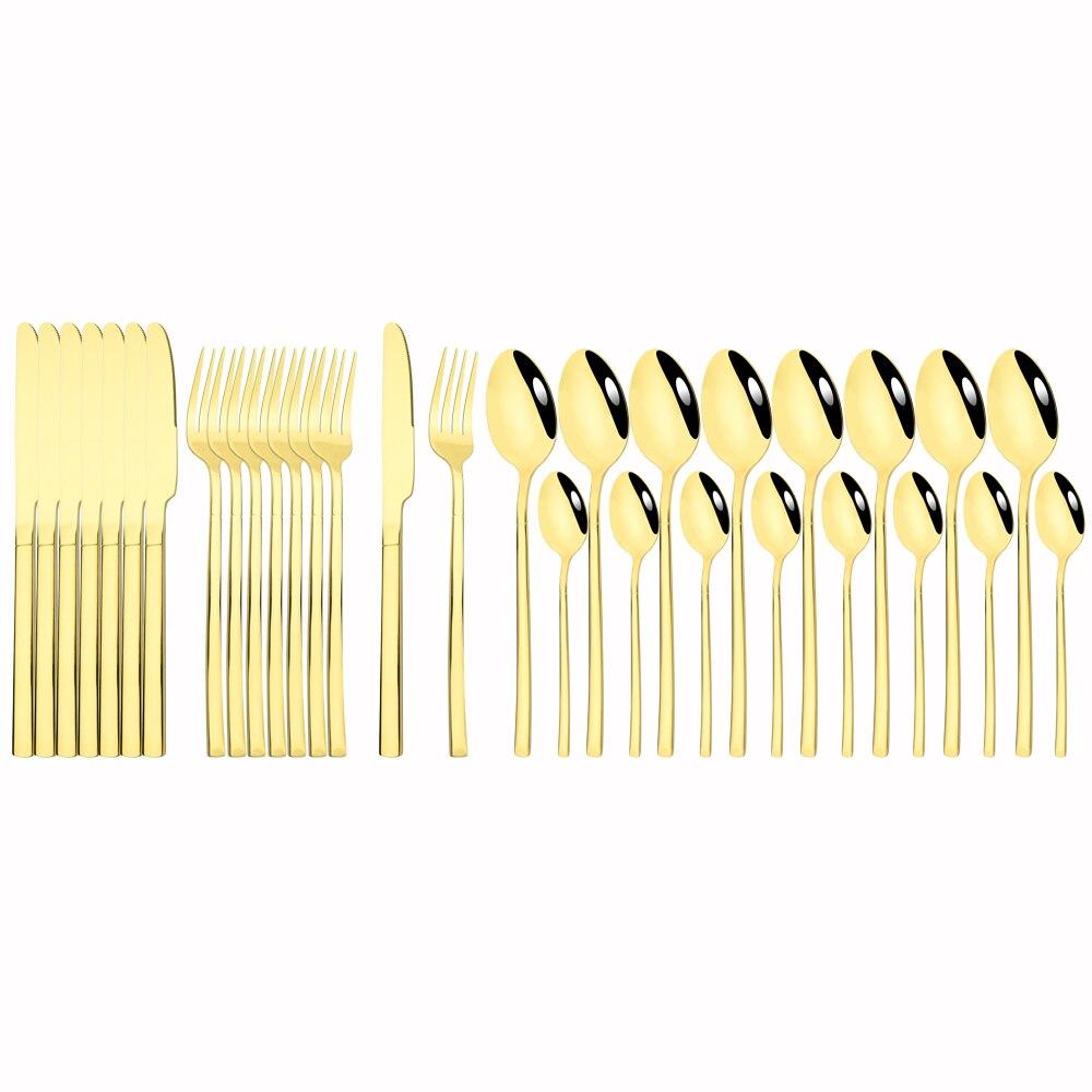 32Pcs Black Gold Cutlery Set Knife Forks Coffee Spoons Dinnerware Set Stainless Steel Tableware Western Kitchen Silverware Set