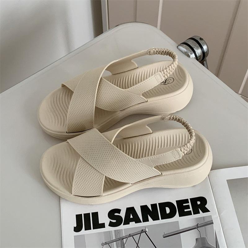 Sandals for Women's New Outer Wear Solid Color Sandal Womens Summer Casual Platform Fashion Beach Outdoor Flat Sandals
