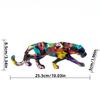 25.5cm Graffiti Panther Statue Animal Figurine Abstract Geometric Style Resin Leopard Sculpture Home Office Desktop Decoration
