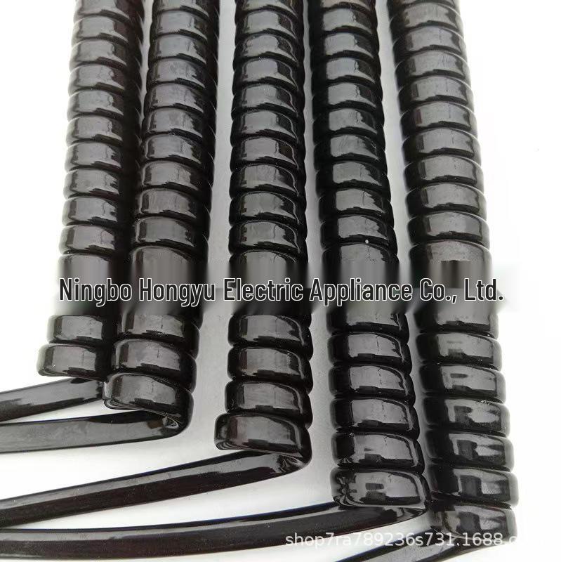 2-Core Black PU Flat Spring Cable with White Connector for Automotive Multi-functional Use