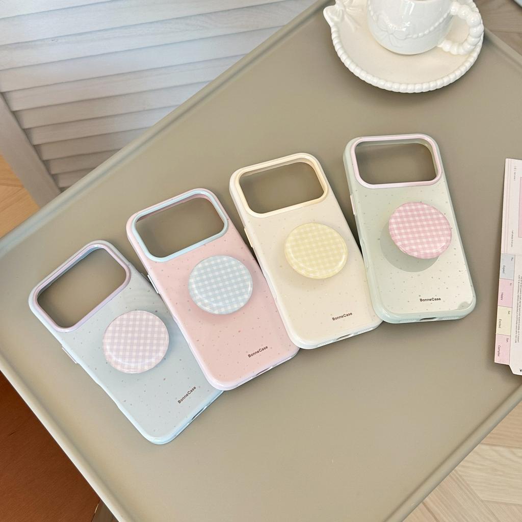 ins wind contrast color plaid bracket is suitable for 17pro max mobile phone case iphone16 macaron 15 soft 13 fresh
