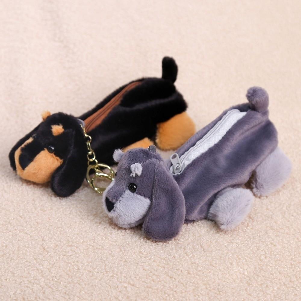 Solid Color Dog Plush Coin Purse Large-capacity Stationery Storage Bag School Supplies