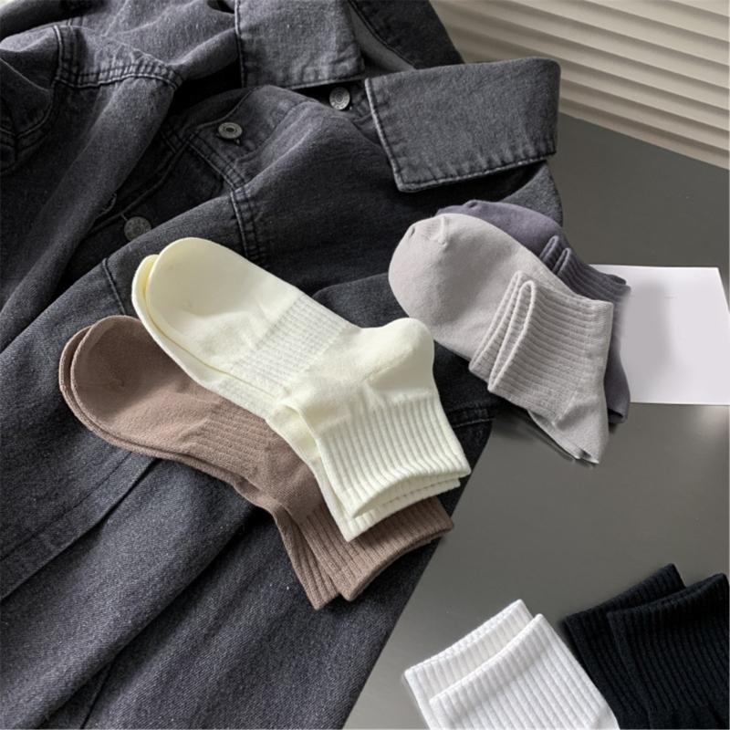 Mens Athletic Basic Solid Color Cotton Crew Socks Moisture Wicking Running Elastic Cuff Short Tube Ankle Socks for Men