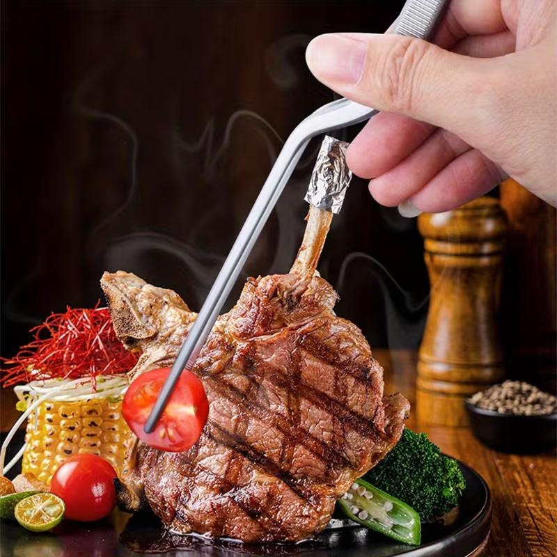 5pcs Kitchen Cooking Tweezers with Serrated Tips Anti-Slip Kitchen Plating Tweezer Curved Tongs for Grilling Picnics & Barbecues