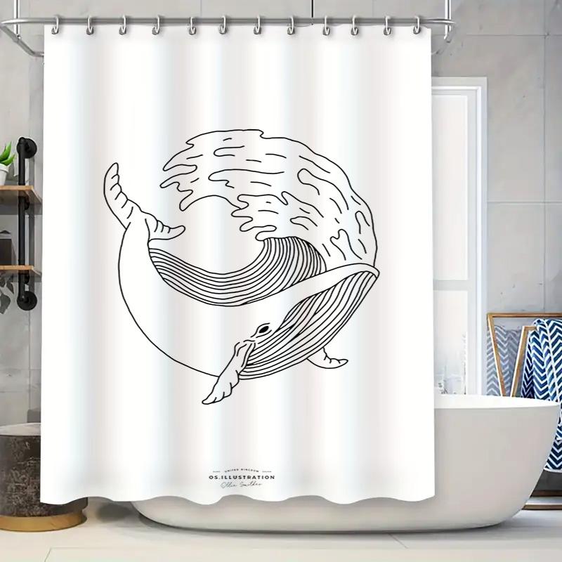 

High-Quality Black White Whale Shower Curtain for Bathroom Decor Modern Print Design Waterproof Fabric Home Decoration Item 90x180cm