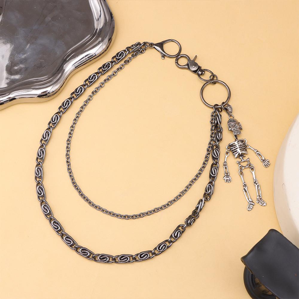 Punk Skull Waist Chain With Metal Double Layer Chain For Hip Hop Style Men Women