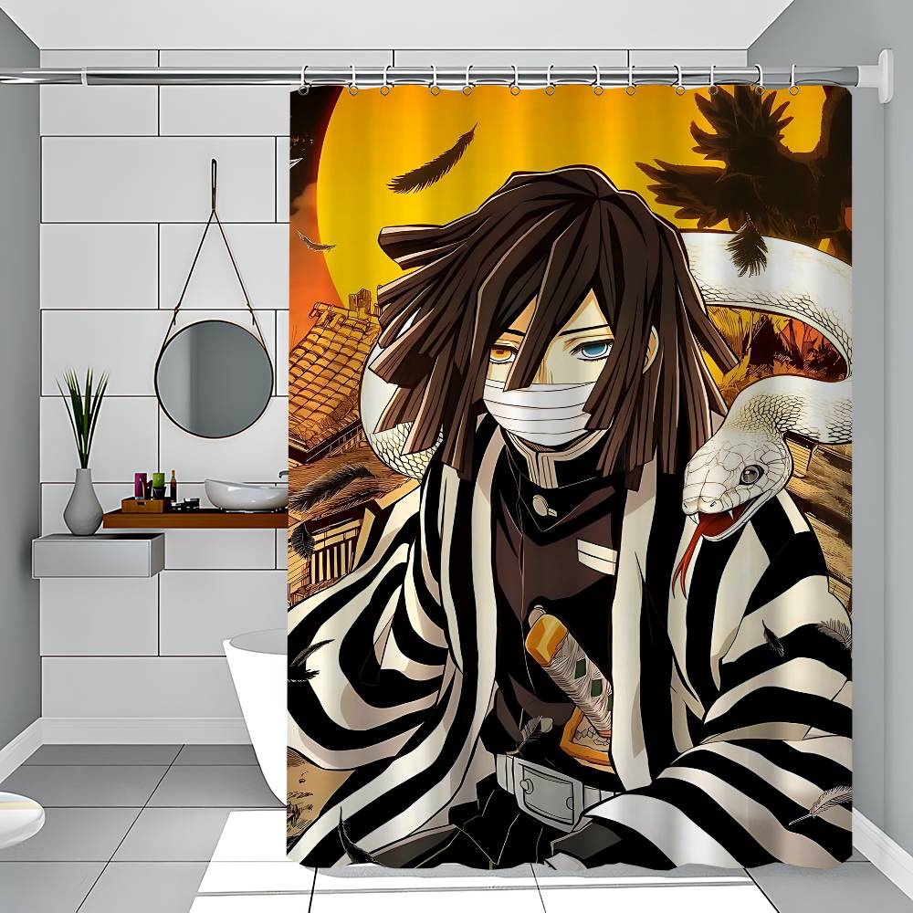 Obanai Iguro Polyester Shower Curtain Waterproof Rust Resistant Grommet Easy Care Wipe Clean Durable