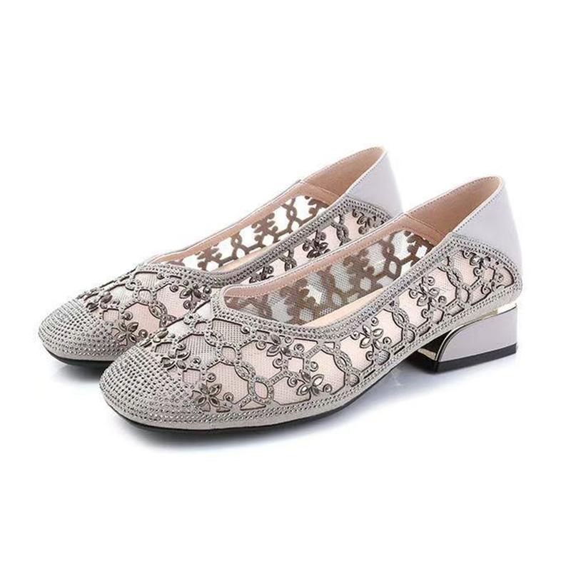 Summer Shoes Women Low Heels Breathable Mesh Shoes Square toe Elegant Office Lady Shoes Black Beige Grey Plus Size 42