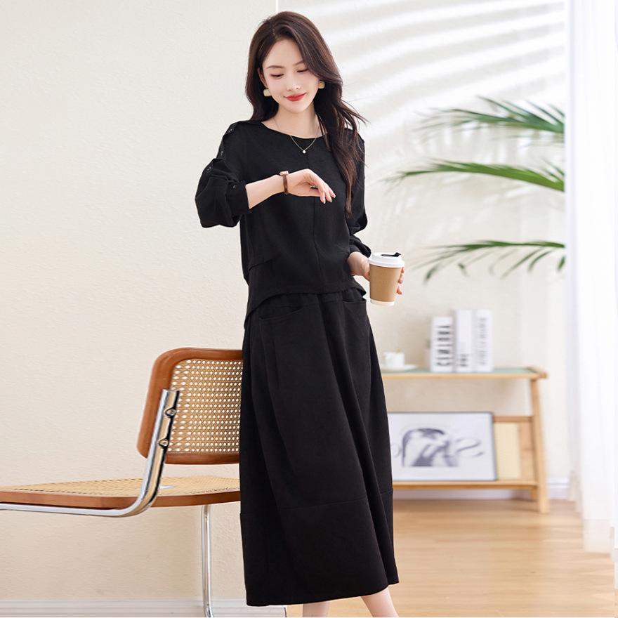 Two-piece dress women's spring and autumn new loose belly covering and thin noble age-reducing suit skirt