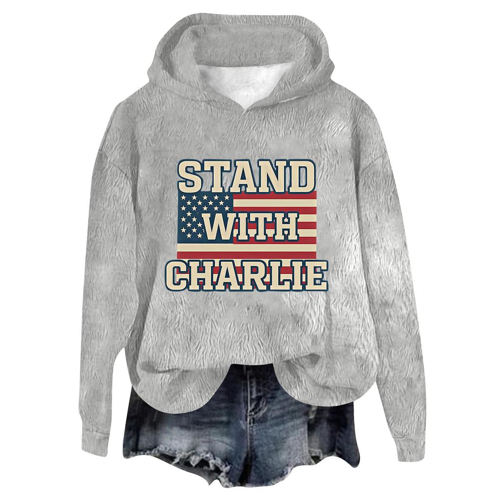 Women's Hooded Long Sleeve Printed Flannel Top Hooded Sweatshirt