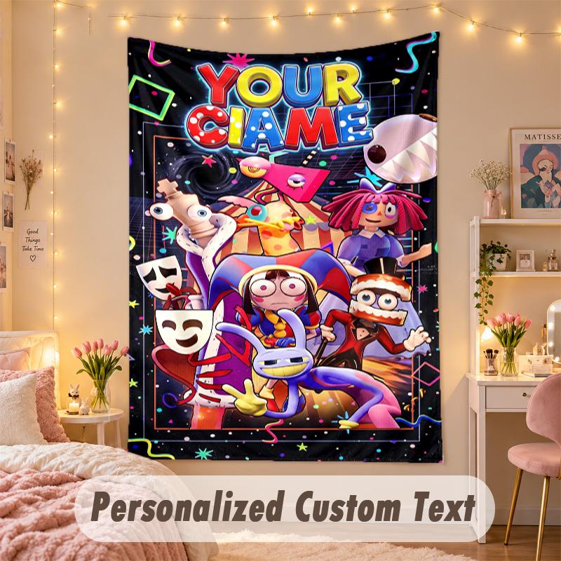Custom Personalized Tapestry,The Amazing Digital Circus Print Custom Name Text Wall Art Hanging for Bedroom