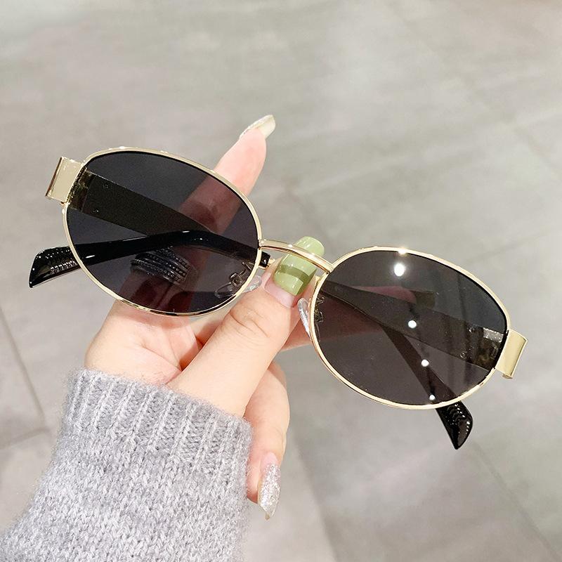 Vintage Fashion Small Frame Oval Sunglasses Women For Men Sun Glasses Punk Luxury Brand Designer Metal Hip Hop Eyeglasses Uv400