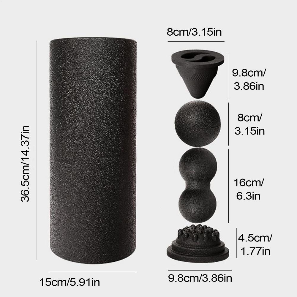 5pcs Yoga Roller Set Deeply Relaxing Muscles High Density Workout Roller Yoga Shaft,massage Ball,Ball,plate,cone Massage Shaft чёрный