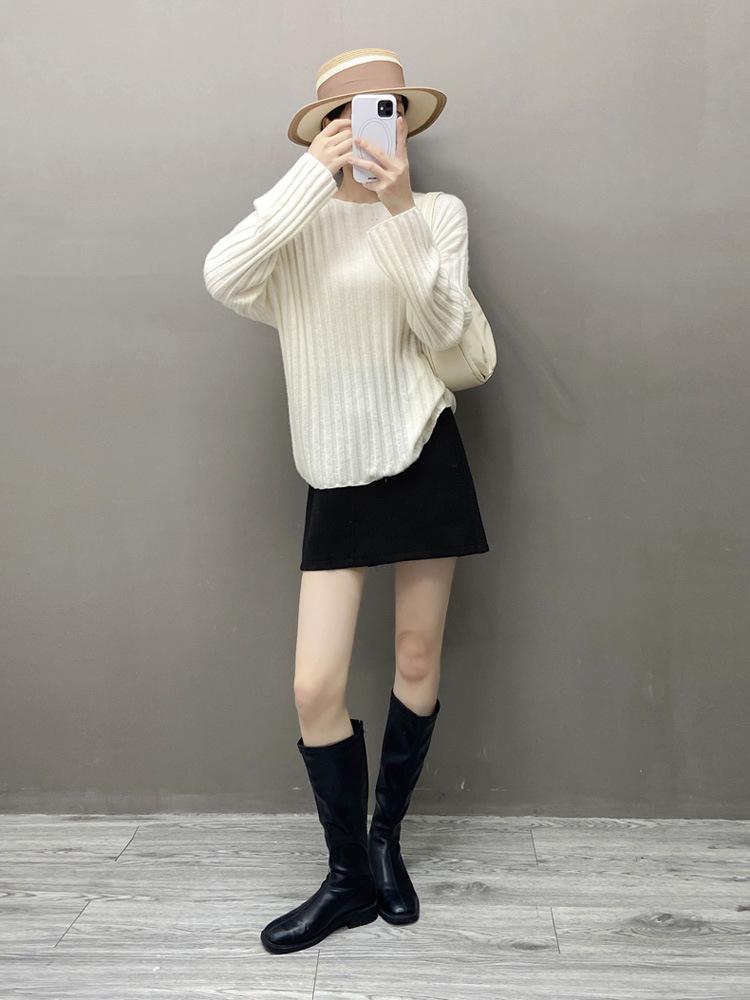 Cashmere Women's One-Shoulder Ribbed Loose Knit Sweater - 2025 Autumn/Winter Collection